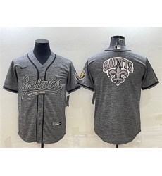 Men New Orleans Saints Grey Team Big Logo With Patch Cool Base Stitched Baseball Jersey Men New Orleans Saints Grey Team Big Logo With Patch Cool Base Stitched Baseball Jersey