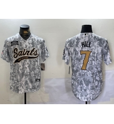 Men New Orleans Saints Team 7 Taysom Hill 2024 Arctic Camo Salute To Service Stitched Baseball Jersey Men New Orleans Saints Team 7 Taysom Hill 2024 Arctic Camo Salute To Service Stitched Baseball Jersey