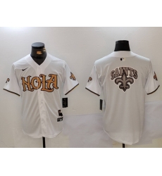 Men New Orleans Saints Team Big Logo White Cool Base Stitched Baseball Jersey Men New Orleans Saints Team Big Logo White Cool Base Stitched Baseball Jersey