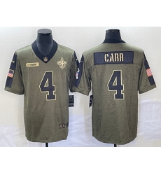 Men's New Orleans Saints #4 Derek Carr 2021 Olive Salute To Service Limited Stitched Jersey Men's New Orleans Saints #4 Derek Carr 2021 Olive Salute To Service Limited Stitched Jersey