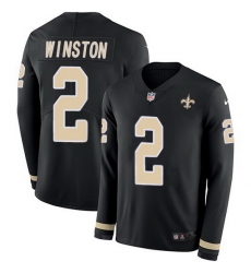 Nike Saints 2 Jameis Winston Black Team Color Men Stitched NFL Limited Therma Long Sleeve Jersey Nike Saints 2 Jameis Winston Black Team Color Men Stitched NFL Limited Therma Long Sleeve Jersey