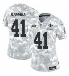 Women New Orleans Saints 41 Alvin Kamara 2024 F U S E Arctic Camo Salute To Service Limited Stitched Football Jersey Women New Orleans Saints 41 Alvin Kamara 2024 F U S E Arctic Camo Salute To Service Limited Stitched Football Jersey