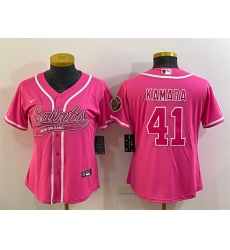 Women New Orleans Saints 41 Alvin Kamara Pink With Patch Cool Base Stitched Baseball Jersey Women New Orleans Saints 41 Alvin Kamara Pink With Patch Cool Base Stitched Baseball Jersey