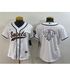Women New Orleans Saints White Team Big Logo With Patch Cool Base Stitched Baseball Jersey Women New Orleans Saints White Team Big Logo With Patch Cool Base Stitched Baseball Jersey