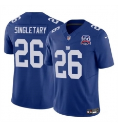 Men New York Giants 26 Devin Singletary Blue 2024 F U S E 100TH Season Patch Vapor Untouchable Limited Stitched Jersey Men New York Giants 26 Devin Singletary Blue 2024 F U S E 100TH Season Patch Vapor Untouchable Limited Stitched Jersey