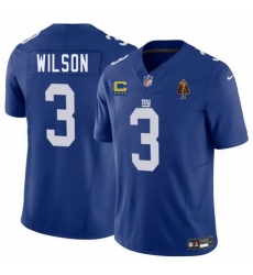 Men New York Giants 3 Russell Wilson Blue 2025 F U S E  With 4 star C Patch And Walter Payton Patch Vapor Untouchable Limited Stitched Jersey