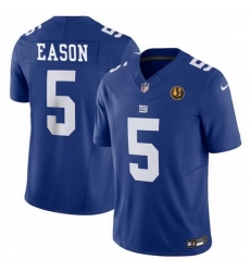 Men New York Giants 5 Jacob Eason Blue 2023 F U S E With John Madden Patch Vapor Limited Stitched Football Jersey Men New York Giants 5 Jacob Eason Blue 2023 F U S E With John Madden Patch Vapor Limited Stitched Football Jersey