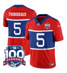 Men New York Giants 5 Kayvon Thibodeaux Century Red 100TH Season Commemorative Patch Limited Stitched Football Jersey Men New York Giants 5 Kayvon Thibodeaux Century Red 100TH Season Commemorative Patch Limited Stitched Football Jersey
