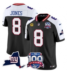 Men New York Giants 8 Daniel Jones Black 2024 F U S E With 4 Star C Patch 100th Season And State Patch Vapor Limited Alternate Stitched Football Jersey Men New York Giants 8 Daniel Jones Black 2024 F U S E With 4 Star C Patch 100th Season And State Patch Vapor Limited Alternate Stitched Football Jersey