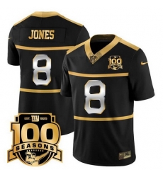 Men New York Giants 8 Daniel Jones Black Gold 100TH Season Commemorative Patch Limited Stitched Football Jersey Men New York Giants 8 Daniel Jones Black Gold 100TH Season Commemorative Patch Limited Stitched Football Jersey