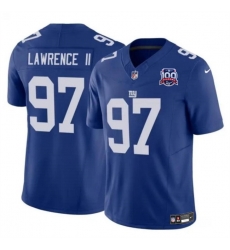 Men New York Giants 97 Dexter Lawrence II Blue 2024 F U S E 100TH Season Patch Vapor Untouchable Limited Stitched Jersey Men New York Giants 97 Dexter Lawrence II Blue 2024 F U S E 100TH Season Patch Vapor Untouchable Limited Stitched Jersey