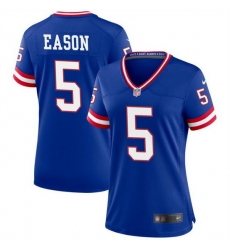 Women New York Giants 5 Jacob Eason Blue Throwback Stitched Jersey 28Run Small 29 Women New York Giants 5 Jacob Eason Blue Throwback Stitched Jersey 28Run Small 29