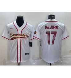 Men Washington Commanders 17 Terry McLaurin White With Patch Cool Base Stitched Baseball Jersey Men Washington Commanders 17 Terry McLaurin White With Patch Cool Base Stitched Baseball Jersey