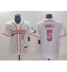 Men Washington Commanders 5 Jayden Daniels White With Patch Cool Base Stitched Baseball Jersey 3 Men Washington Commanders 5 Jayden Daniels White With Patch Cool Base Stitched Baseball Jersey 3