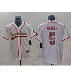 Men Washington Commanders 5 Jayden Daniels White With Patch Cool Base Stitched Baseball Jersey Men Washington Commanders 5 Jayden Daniels White With Patch Cool Base Stitched Baseball Jersey