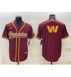 Men Washington Commanders Burgundy Team Big Logo With Patch Cool Base Stitched Baseball Jersey Men Washington Commanders Burgundy Team Big Logo With Patch Cool Base Stitched Baseball Jersey