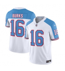 Men Tennessee Titans 16 Treylon Burks White Blue 2023 F U S E Vapor Limited Throwback Stitched Football Jersey Men Tennessee Titans 16 Treylon Burks White Blue 2023 F U S E Vapor Limited Throwback Stitched Football Jersey
