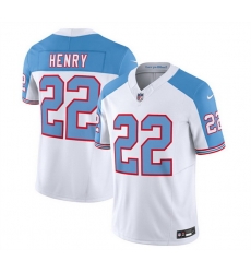 Men Tennessee Titans 22 Derrick Henry White Blue 2023 F U S E Vapor Limited Throwback Stitched Football Jersey Men Tennessee Titans 22 Derrick Henry White Blue 2023 F U S E Vapor Limited Throwback Stitched Football Jersey