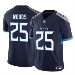 Men Tennessee Titans 25 Xavier Woods Navy 2025 F U S E  Vapor Limited Stitched Football Jersey