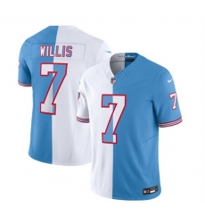 Men Tennessee Titans 7 Malik Willis White Blue 2023 F U S E Split Vapor Limited Throwback Stitched Football Jersey Men Tennessee Titans 7 Malik Willis White Blue 2023 F U S E Split Vapor Limited Throwback Stitched Football Jersey