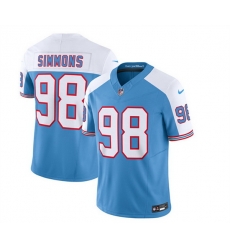 Men Tennessee Titans 98 Jeffery Simmons Blue White 2023 F U S E Vapor Limited Throwback Stitched Football Jersey Men Tennessee Titans 98 Jeffery Simmons Blue White 2023 F U S E Vapor Limited Throwback Stitched Football Jersey