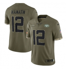 Men New York Jets 12 Joe Namath Olive 2022 Salute To Service Limited Stitched Jersey Men New York Jets 12 Joe Namath Olive 2022 Salute To Service Limited Stitched Jersey