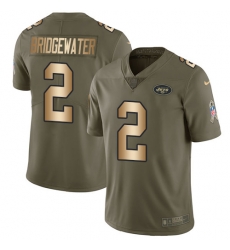 Nike Jets #2 Teddy Bridgewater Olive Gold Mens Stitched NFL Limited 2017 Salute To Service Jersey Nike Jets #2 Teddy Bridgewater Olive Gold Mens Stitched NFL Limited 2017 Salute To Service Jersey