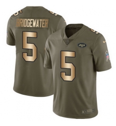 Nike Jets #5 Teddy Bridgewater Olive Gold Mens Stitched NFL Limited 2017 Salute To Service Jersey Nike Jets #5 Teddy Bridgewater Olive Gold Mens Stitched NFL Limited 2017 Salute To Service Jersey