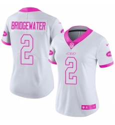 Nike Jets #2 Teddy Bridgewater White Pink Womens Stitched NFL Limited Rush Fashion Jersey Nike Jets #2 Teddy Bridgewater White Pink Womens Stitched NFL Limited Rush Fashion Jersey