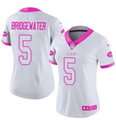Nike Jets #5 Teddy Bridgewater White Pink Womens Stitched NFL Limited Rush Fashion Jersey Nike Jets #5 Teddy Bridgewater White Pink Womens Stitched NFL Limited Rush Fashion Jersey