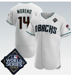 Men's Arizona Diamondbacks #14 Gabriel Moreno Jersey White 2023 World Series Flex Base Jersey Men's Arizona Diamondbacks #14 Gabriel Moreno Jersey White 2023 World Series Flex Base Jersey