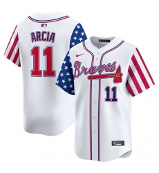 Men Atlanta Braves 11 Orlando Arcia White 2024 Independence Day Vapor Limited Stitched Baseball Jersey Men Atlanta Braves 11 Orlando Arcia White 2024 Independence Day Vapor Limited Stitched Baseball Jersey