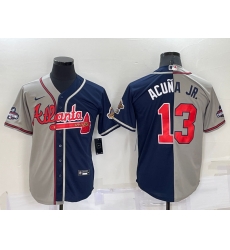 Men Atlanta Braves 13 Ronald Acuna Jr Gray Navy Two Tone Split Cool Base Stitched Baseball Jersey Men Atlanta Braves 13 Ronald Acuna Jr Gray Navy Two Tone Split Cool Base Stitched Baseball Jersey