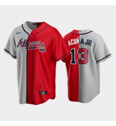 Men Atlanta Braves 13 Ronald Acuna Jr Gray Red Split Cool Base Stitched Baseball Jersey Men Atlanta Braves 13 Ronald Acuna Jr Gray Red Split Cool Base Stitched Baseball Jersey