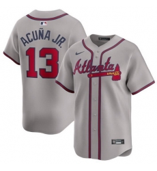 Men Atlanta Braves 13 Ronald Acuna Jr Grey 2024 Away Limited Stitched Baseball Jersey Men Atlanta Braves 13 Ronald Acuna Jr Grey 2024 Away Limited Stitched Baseball Jersey