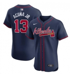 Men Atlanta Braves 13 Ronald Acuna Jr Navy Alternate Elite Stitched Baseball Jersey Men Atlanta Braves 13 Ronald Acuna Jr Navy Alternate Elite Stitched Baseball Jersey
