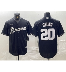 Men Atlanta Braves 20 Marcell Ozuna Black Cool Base Stitched Baseball Jersey Men Atlanta Braves 20 Marcell Ozuna Black Cool Base Stitched Baseball Jersey