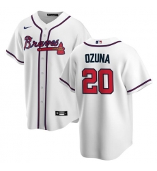 Men Atlanta Braves 20 Marcell Ozuna White Cool Base Stitched Jersey Men Atlanta Braves 20 Marcell Ozuna White Cool Base Stitched Jersey