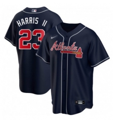 Men Atlanta Braves 23 Michael Harris II Navy Cool Base Stitched Baseball Jersey Men Atlanta Braves 23 Michael Harris II Navy Cool Base Stitched Baseball Jersey