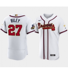 Men Atlanta Braves 27 Austin Riley 2022 White Gold World Series Champions Program Flex Base Stitched Baseball jersey Men Atlanta Braves 27 Austin Riley 2022 White Gold World Series Champions Program Flex Base Stitched Baseball jersey