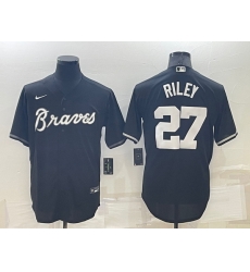 Men Atlanta Braves 27 Austin Riley Black Cool Base Stitched Baseball Jersey Men Atlanta Braves 27 Austin Riley Black Cool Base Stitched Baseball Jersey