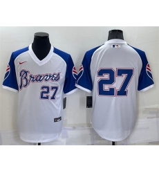 Men Atlanta Braves 27 Austin Riley White Cool Base Stitched Jersey Men Atlanta Braves 27 Austin Riley White Cool Base Stitched Jersey