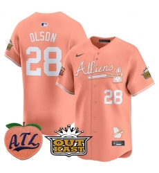 Men Atlanta Braves 28 Matt Olson Peach 2024 Atliens 26 Peach With Outkast Patch Vapor Limited Stitched Baseball Jersey Men Atlanta Braves 28 Matt Olson Peach 2024 Atliens 26 Peach With Outkast Patch Vapor Limited Stitched Baseball Jersey