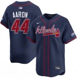 Men Atlanta Braves 44 Hank Aaron Navy 2025 Speedway Classic Alternate Limited Stitched Baseball Jersey