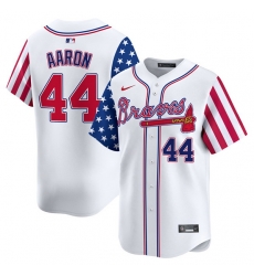 Men Atlanta Braves 44 Hank Aaron White 2024 Independence Day Vapor Limited Stitched Baseball Jersey Men Atlanta Braves 44 Hank Aaron White 2024 Independence Day Vapor Limited Stitched Baseball Jersey