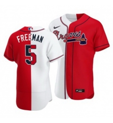 Men Atlanta Braves 5 Freddie Freeman Split White Red Two Tone Jersey Men Atlanta Braves 5 Freddie Freeman Split White Red Two Tone Jersey