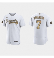 Men Atlanta Braves 7 Dansby Swanson 2022 All Star White Flex Base Stitched Baseball Jersey Men Atlanta Braves 7 Dansby Swanson 2022 All Star White Flex Base Stitched Baseball Jersey