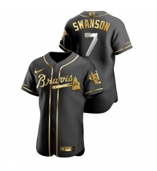 Men Atlanta Braves 7 Dansby Swanson Black Gold 2020 Nike Flexbase Jersey Men Atlanta Braves 7 Dansby Swanson Black Gold 2020 Nike Flexbase Jersey