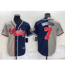 Men Atlanta Braves 7 Dansby Swanson Gray Navy Two Tone Split Cool Base Stitched Baseball Jersey Men Atlanta Braves 7 Dansby Swanson Gray Navy Two Tone Split Cool Base Stitched Baseball Jersey