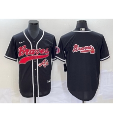 Men Atlanta Braves Black Team Big Logo Cool Base With Patch Stitched Baseball Jersey Men Atlanta Braves Black Team Big Logo Cool Base With Patch Stitched Baseball Jersey